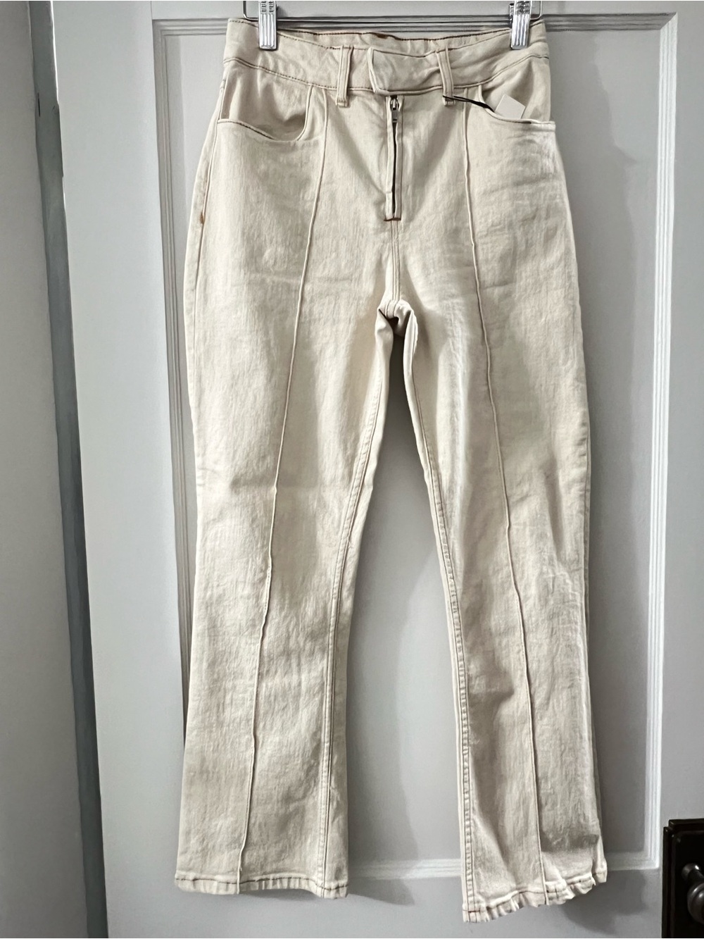 Zara Cream Straight-Leg Jeans with Front Seam